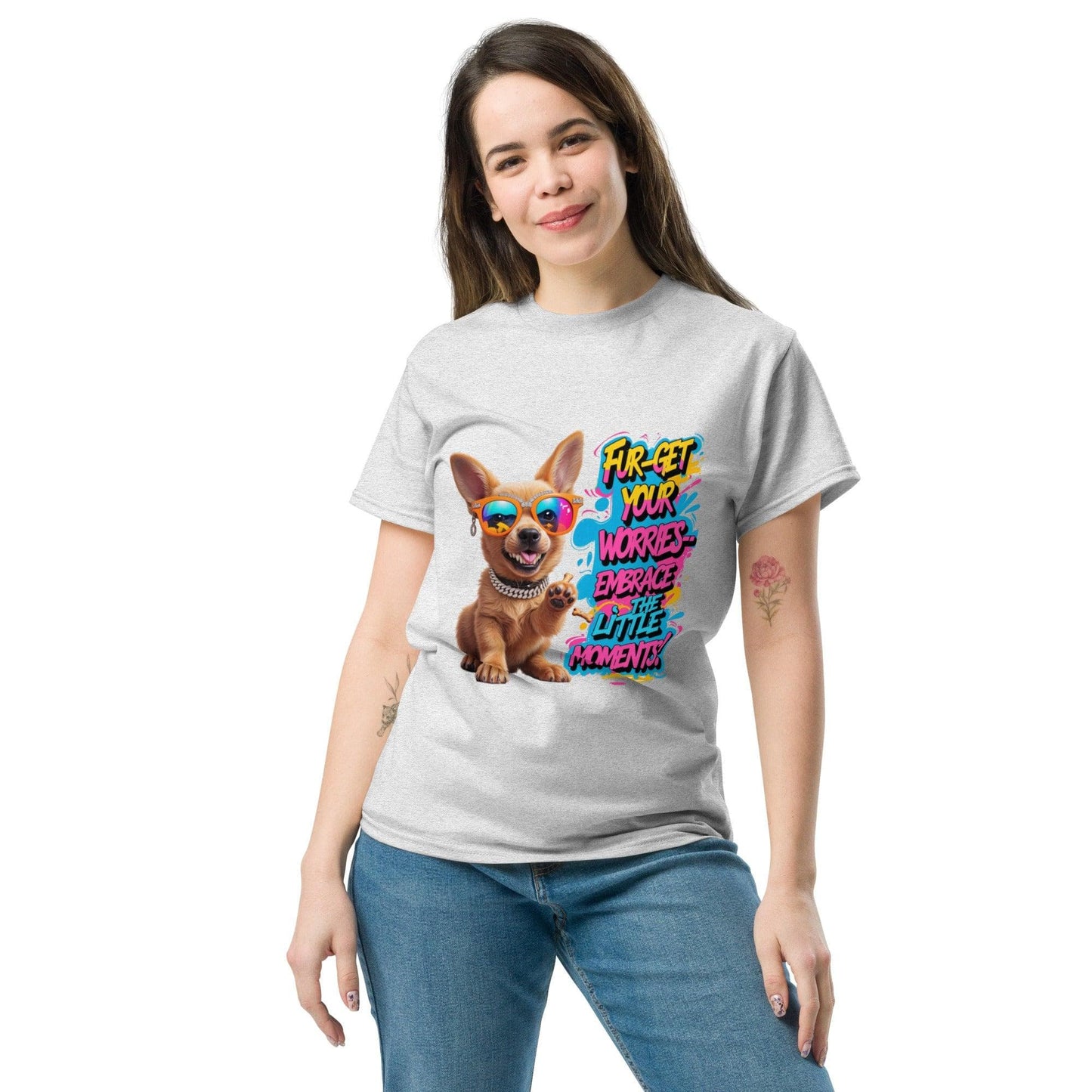 Puppy on Classic T-shirt with "Fur-get your worries" - Collections by Moke 85727479