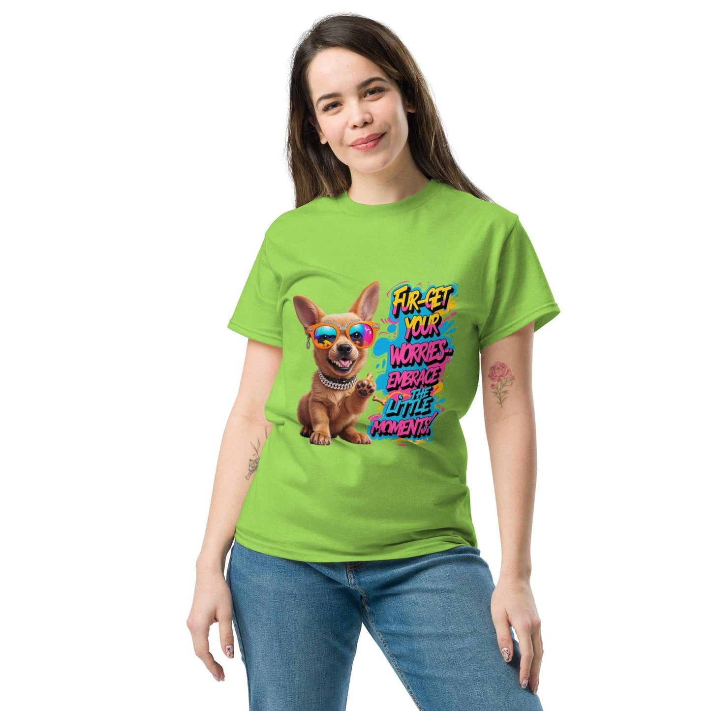 Puppy on Classic T-shirt with "Fur-get your worries" - Collections by Moke 34029407