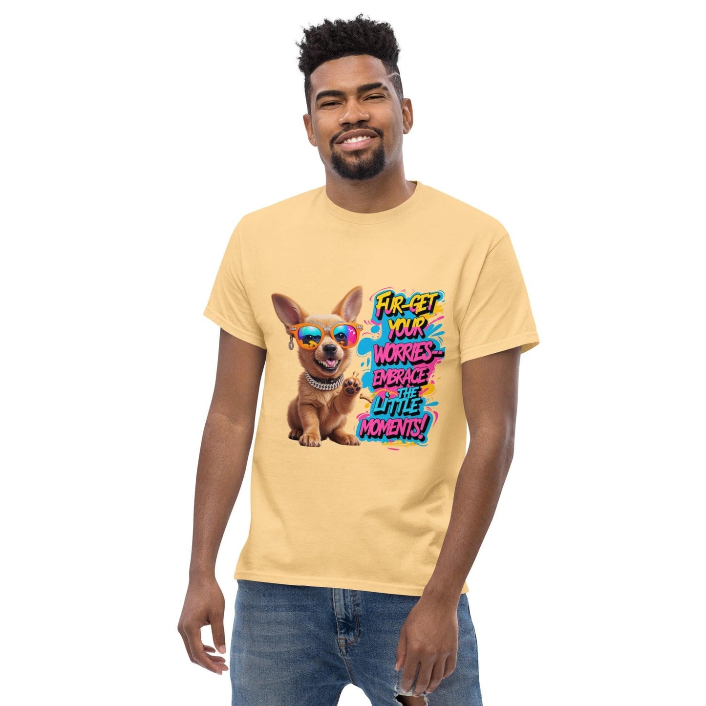 Puppy on Classic T-shirt with "Fur-get your worries" - Collections by Moke 36904367