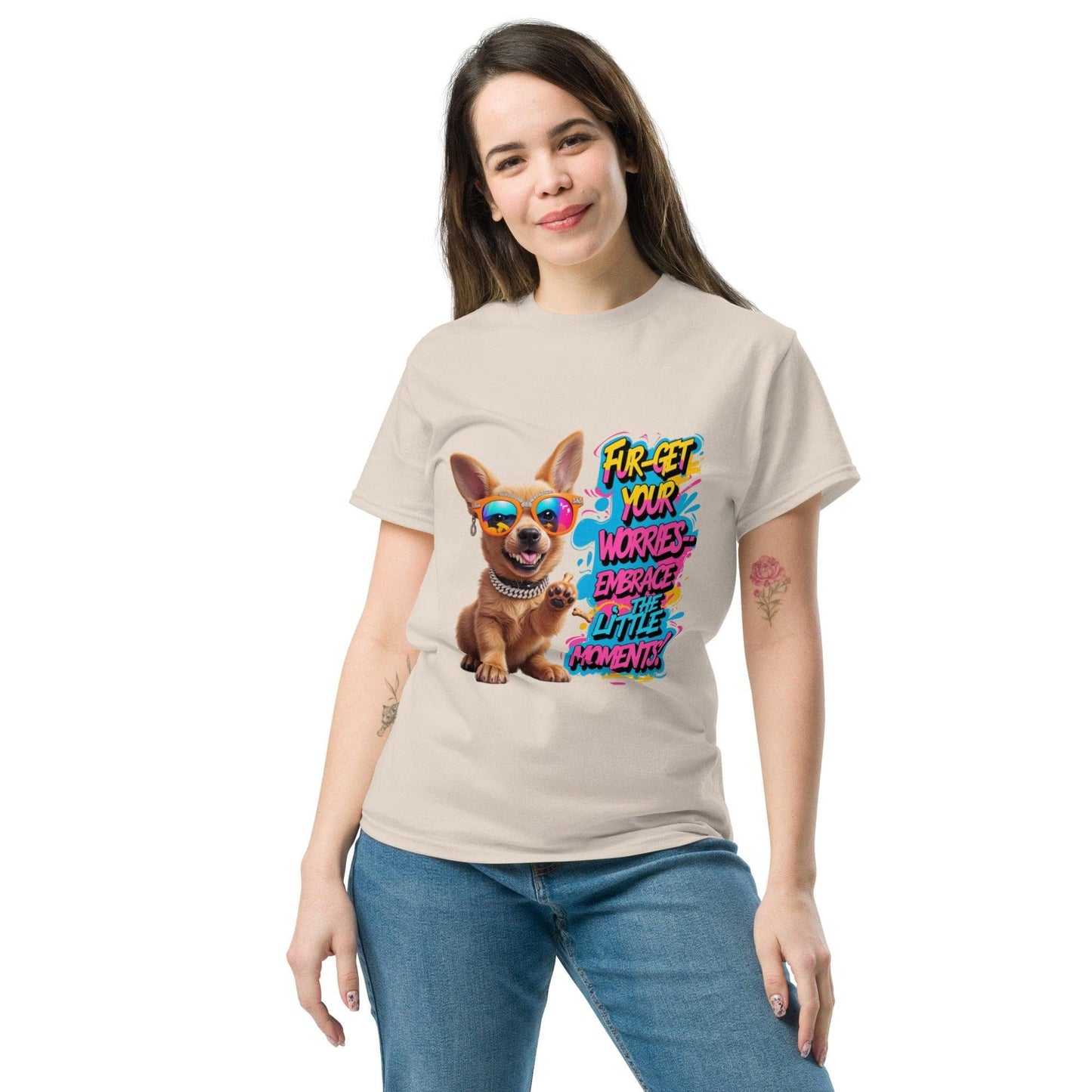 Puppy on Classic T-shirt with "Fur-get your worries" - Collections by Moke 39795492