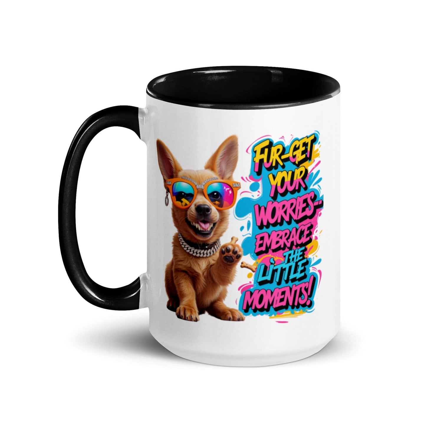 Puppy on Colourful Ceramic Mug with "Fur-get your worries" - Collections by Moke 98713167