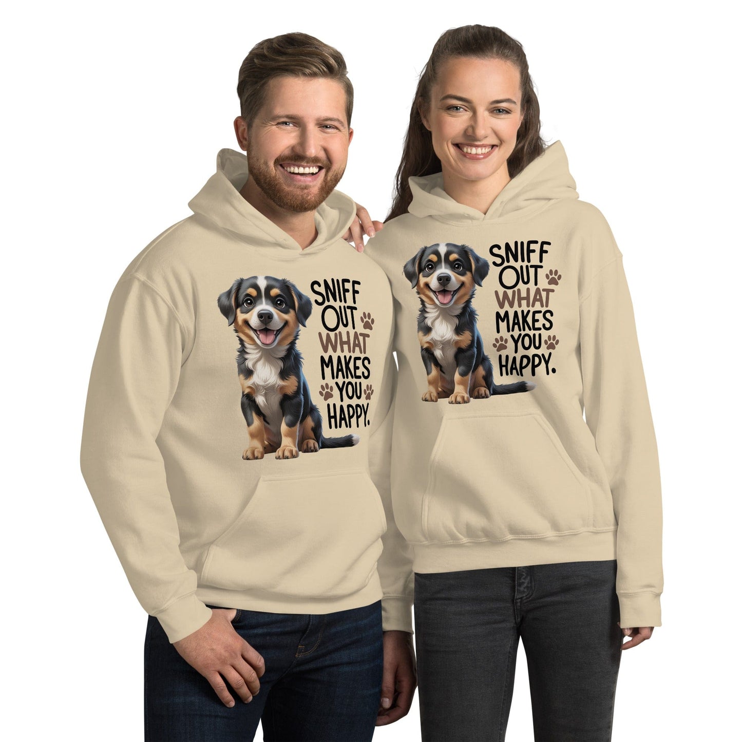 Puppy on Hoodie with "sniff out what makes you happy" - Collections by Moke 17830376