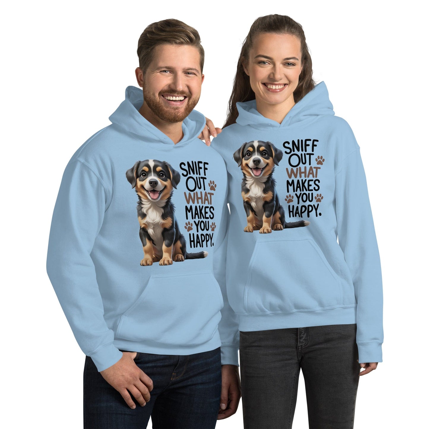 Puppy on Hoodie with "sniff out what makes you happy" - Collections by Moke 15894522