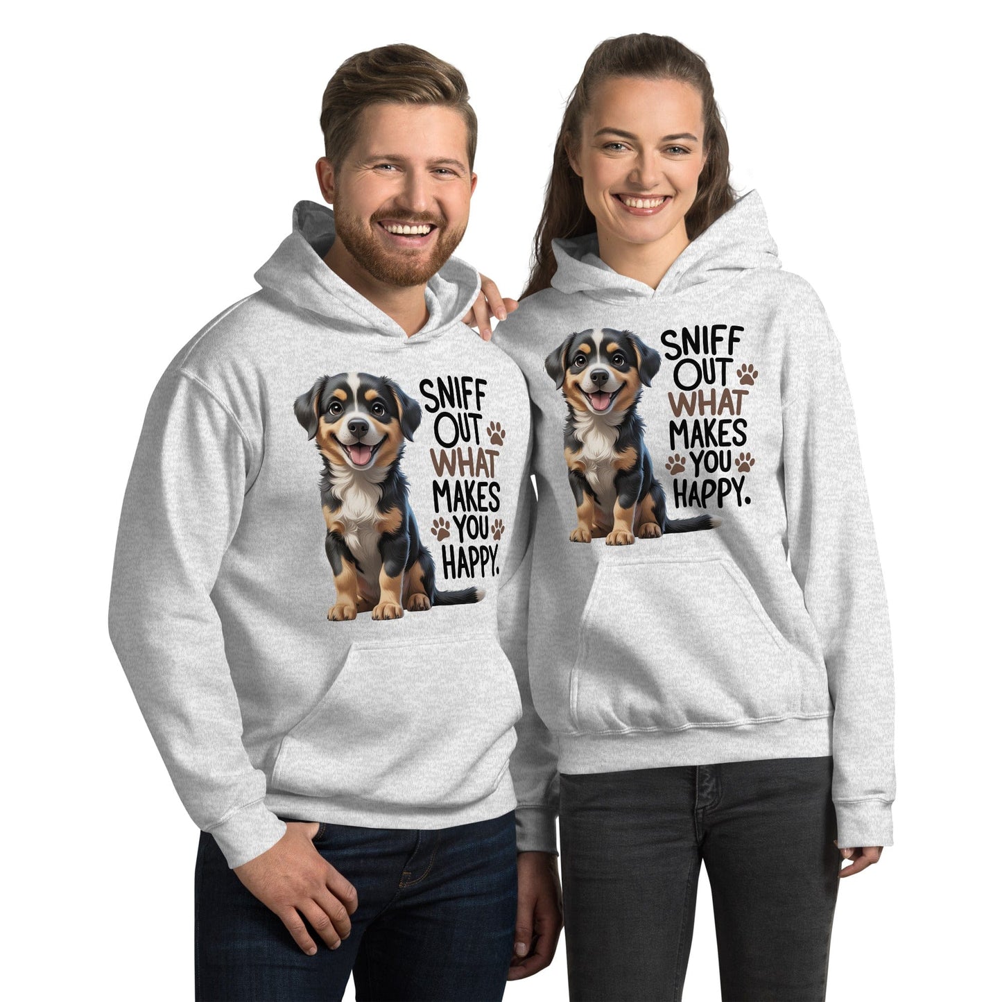Puppy on Hoodie with "sniff out what makes you happy" - Collections by Moke 61772002