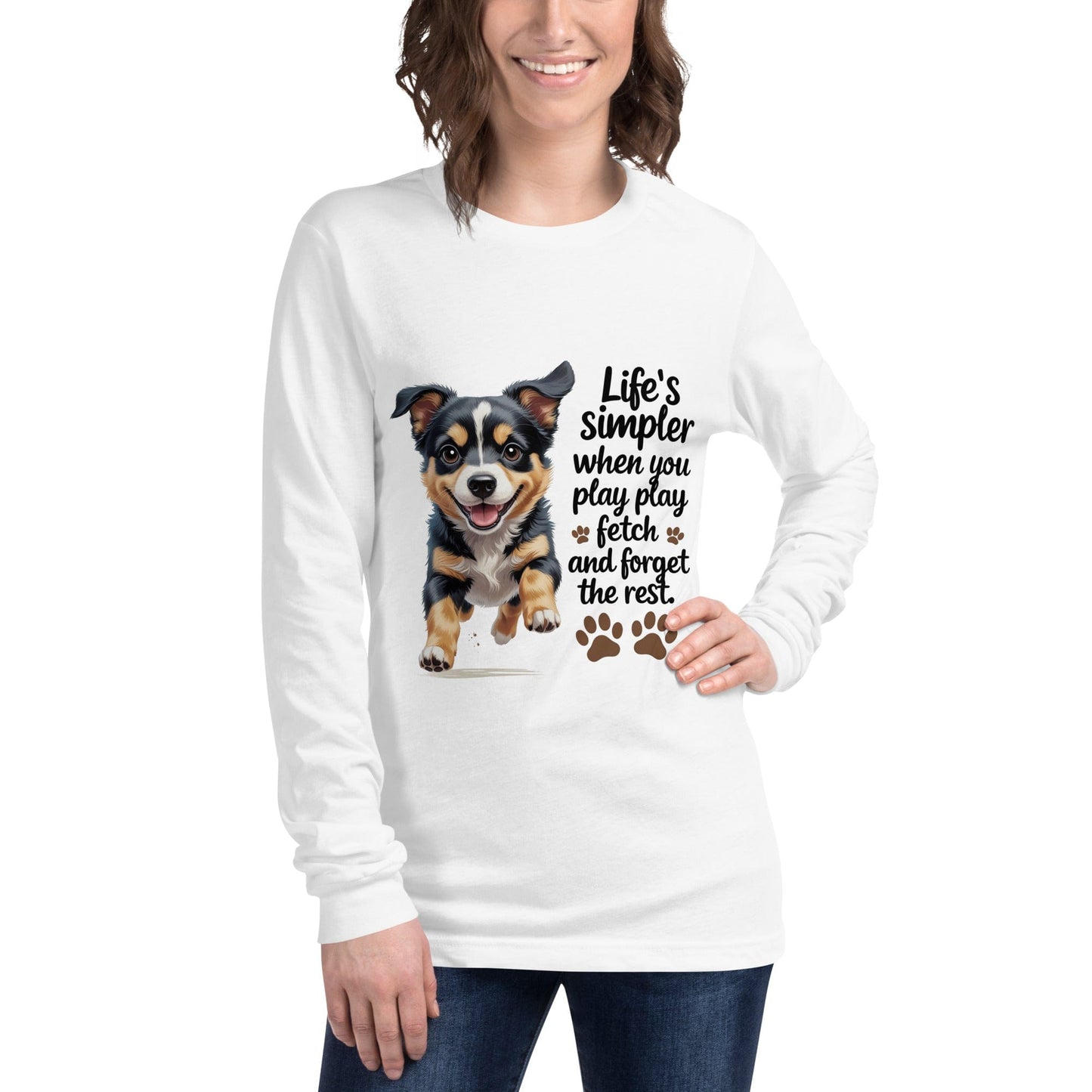 Puppy on Long Sleeve T-Shirt with 'Life’s simpler' - Collections by Moke 79290355