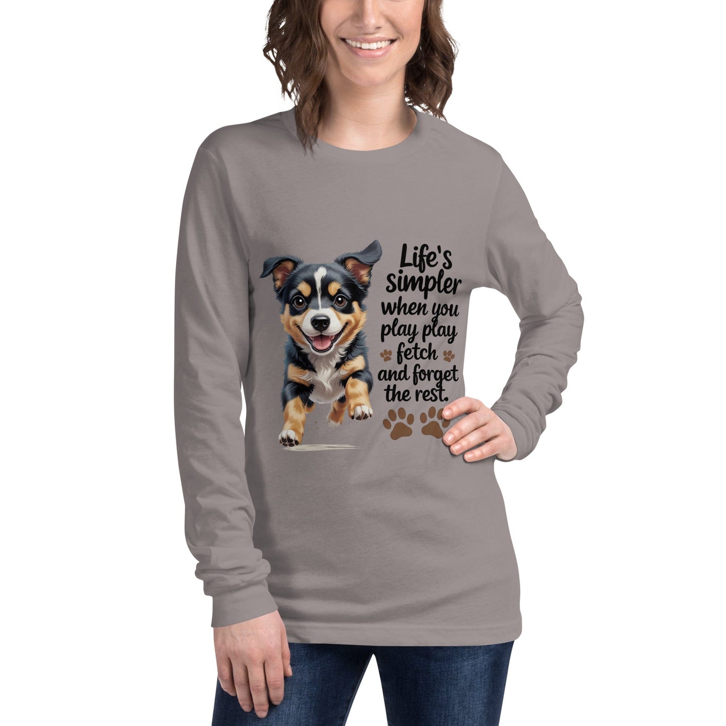 Puppy on Long Sleeve T-Shirt with 'Life’s simpler' - Collections by Moke 56057877