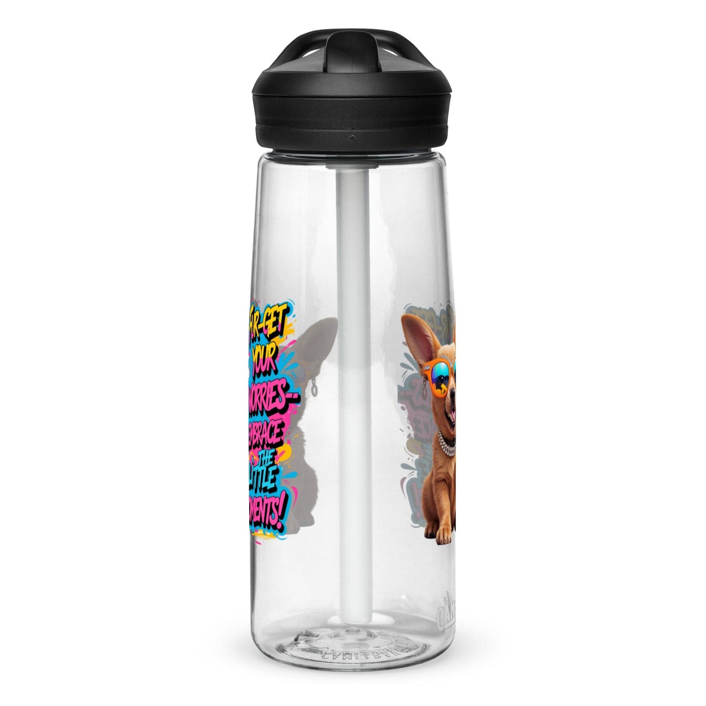 Puppy on Sports Water Bottle with "Fur-get your worries" - Collections by Moke 87324658