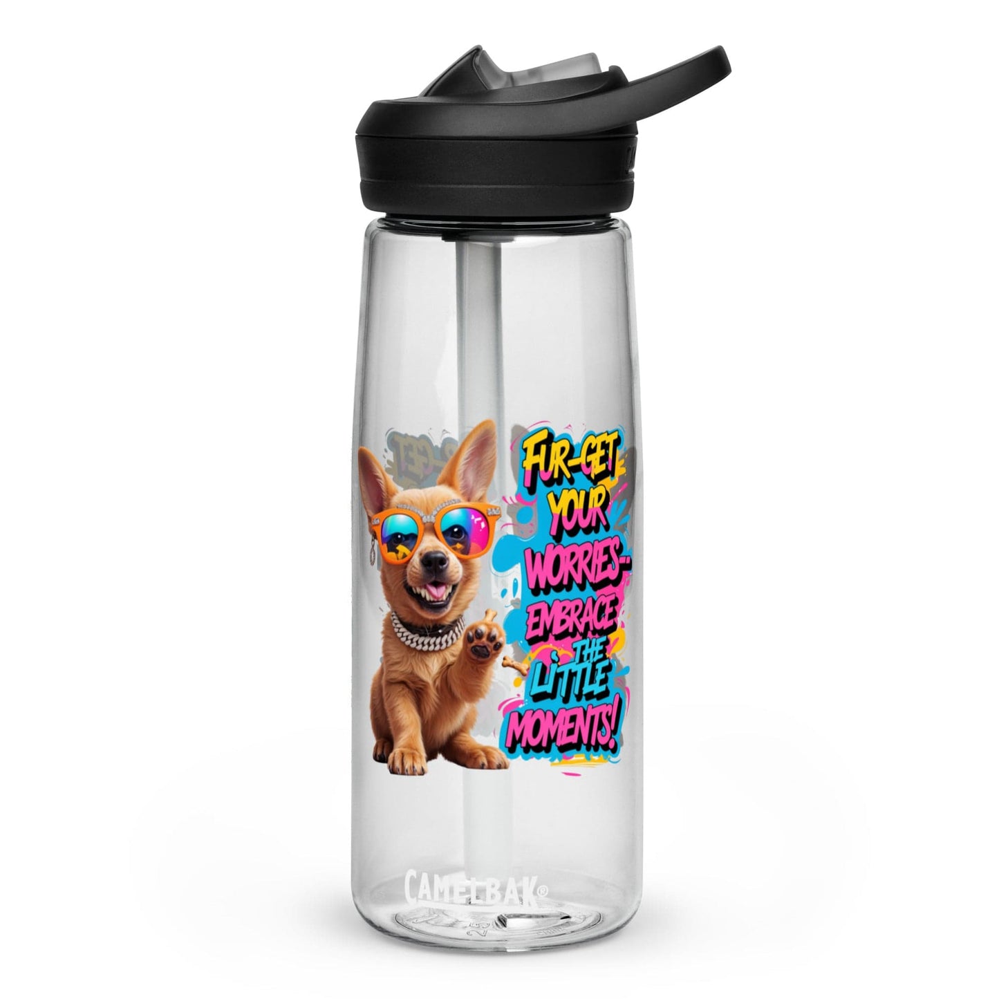 Puppy on Sports Water Bottle with "Fur-get your worries" - Collections by Moke 28599794