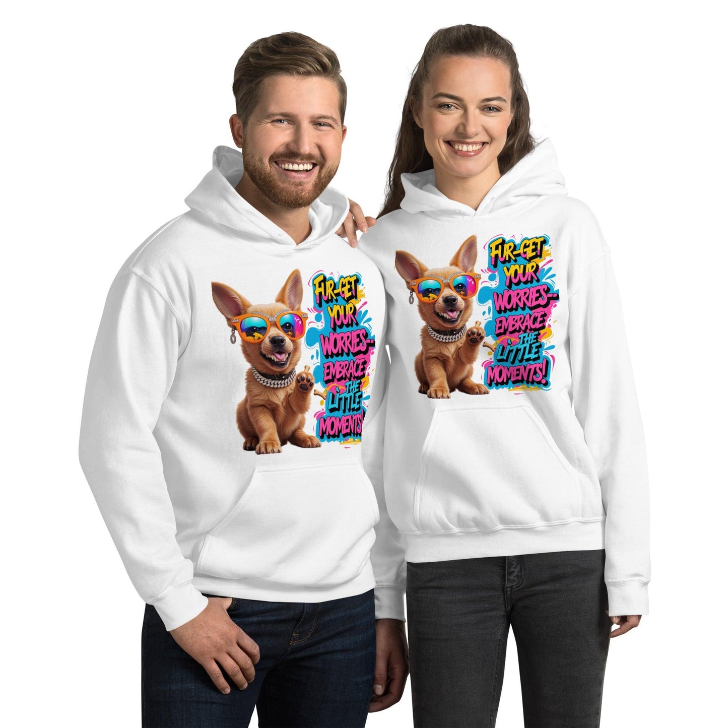 Puppy on Stylish Hoodie with "Fur-get your worries" - Collections by Moke 47894636