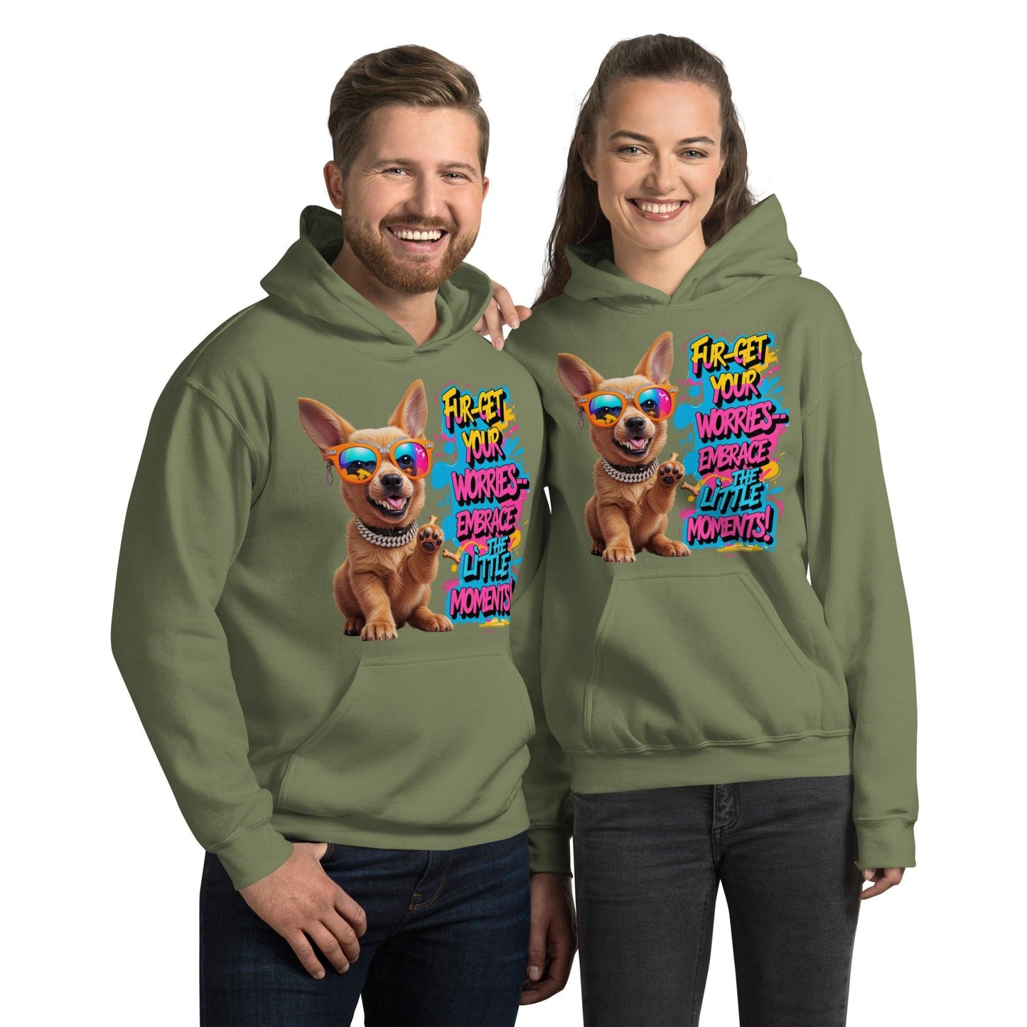Puppy on Stylish Hoodie with "Fur-get your worries" - Collections by Moke 91637624