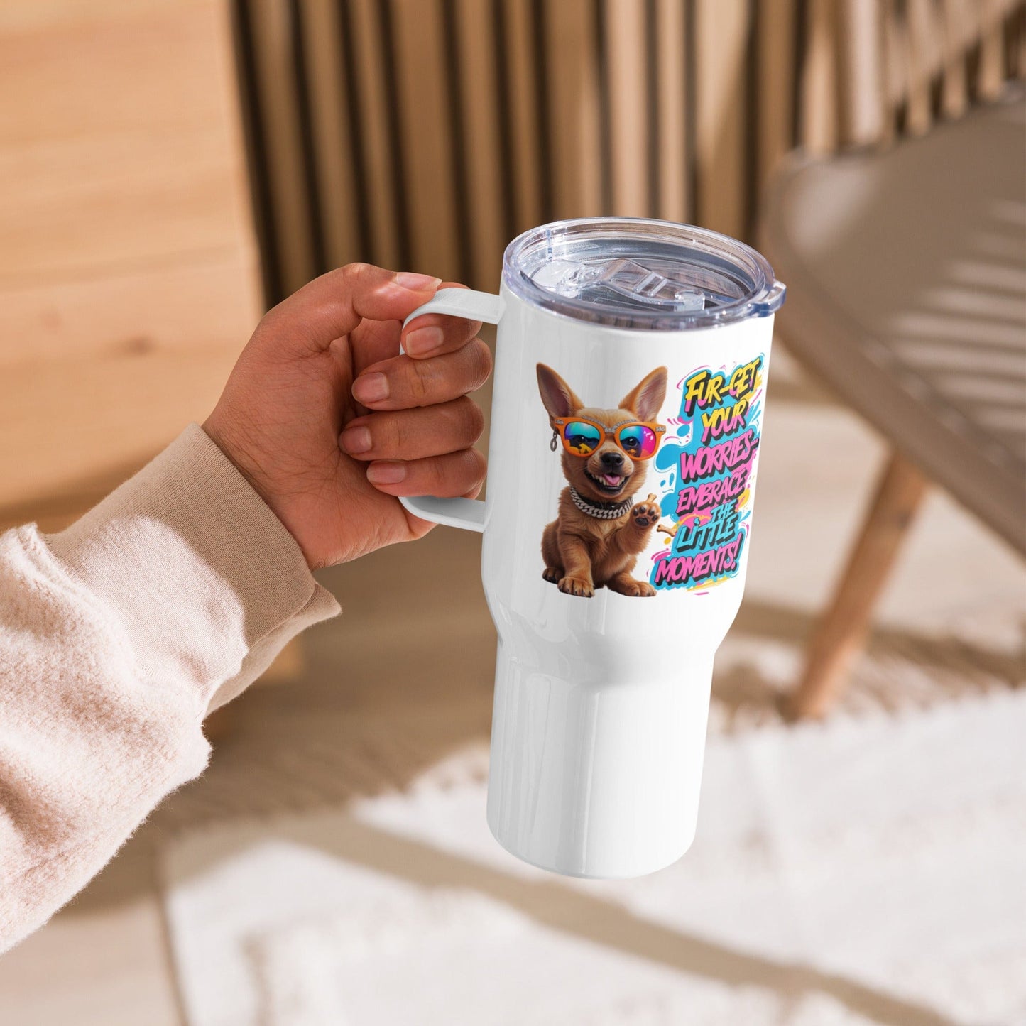 Puppy on Travel Mug with "Fur-get your worries" - Collections by Moke 66736113