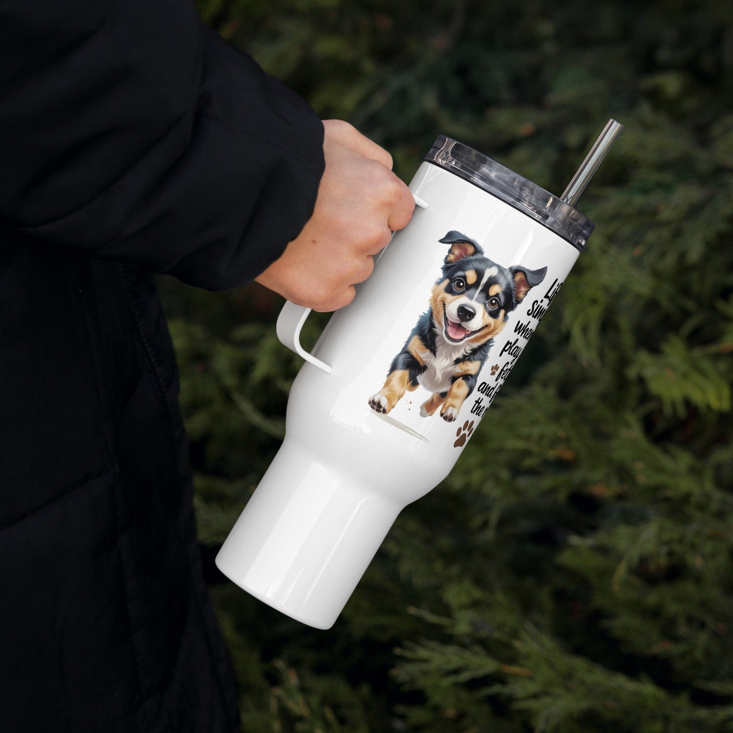 Puppy on Travel Mug with 'Life’s simpler when you play' - Collections by Moke 9902612