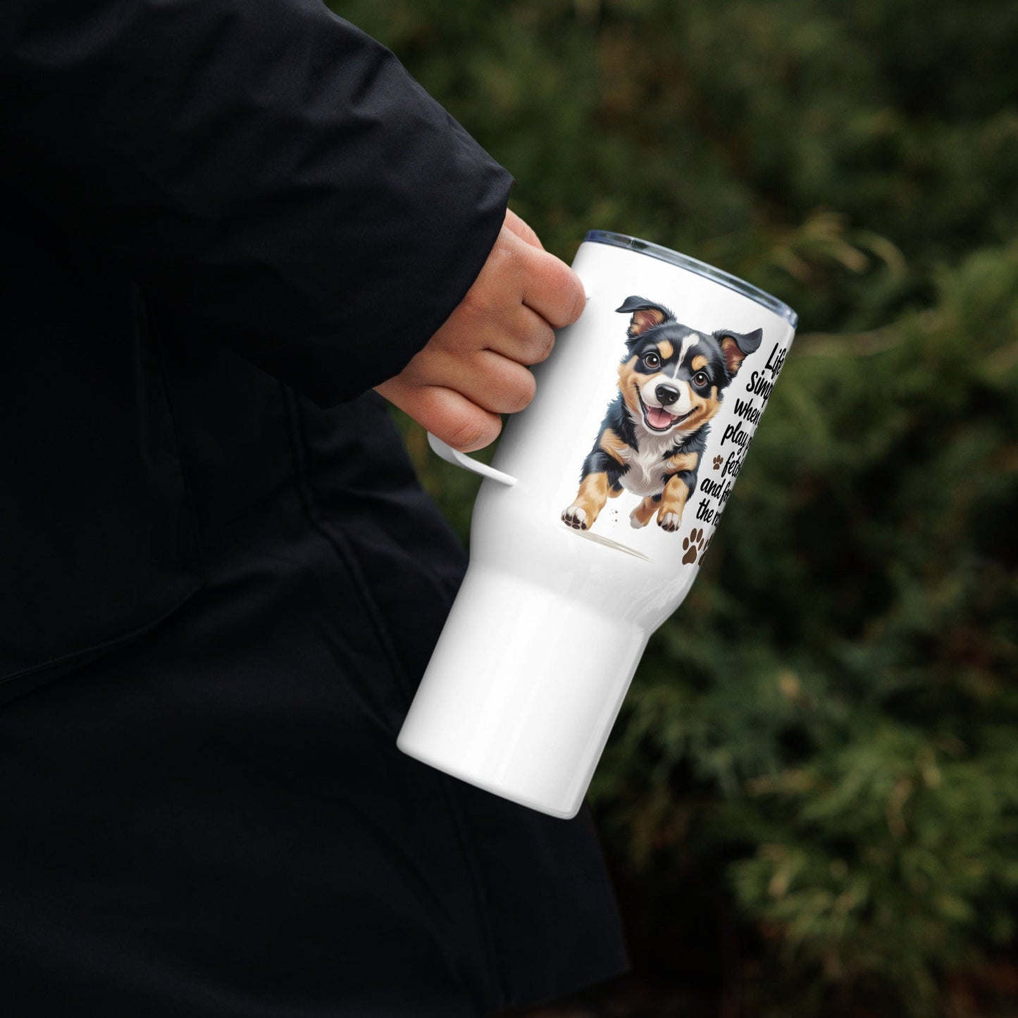 Puppy on Travel Mug with 'Life’s simpler when you play' - Collections by Moke 87385080