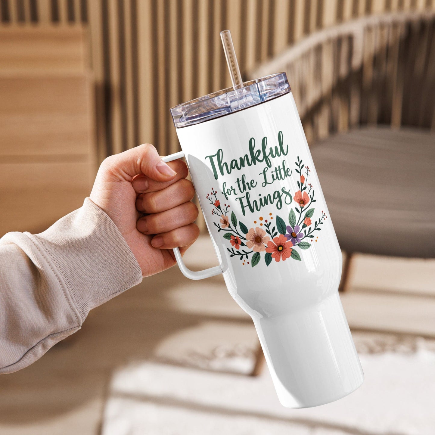 Travel Mug with phrase “Thankful for the Little Things” - Collections by Moke 65922961