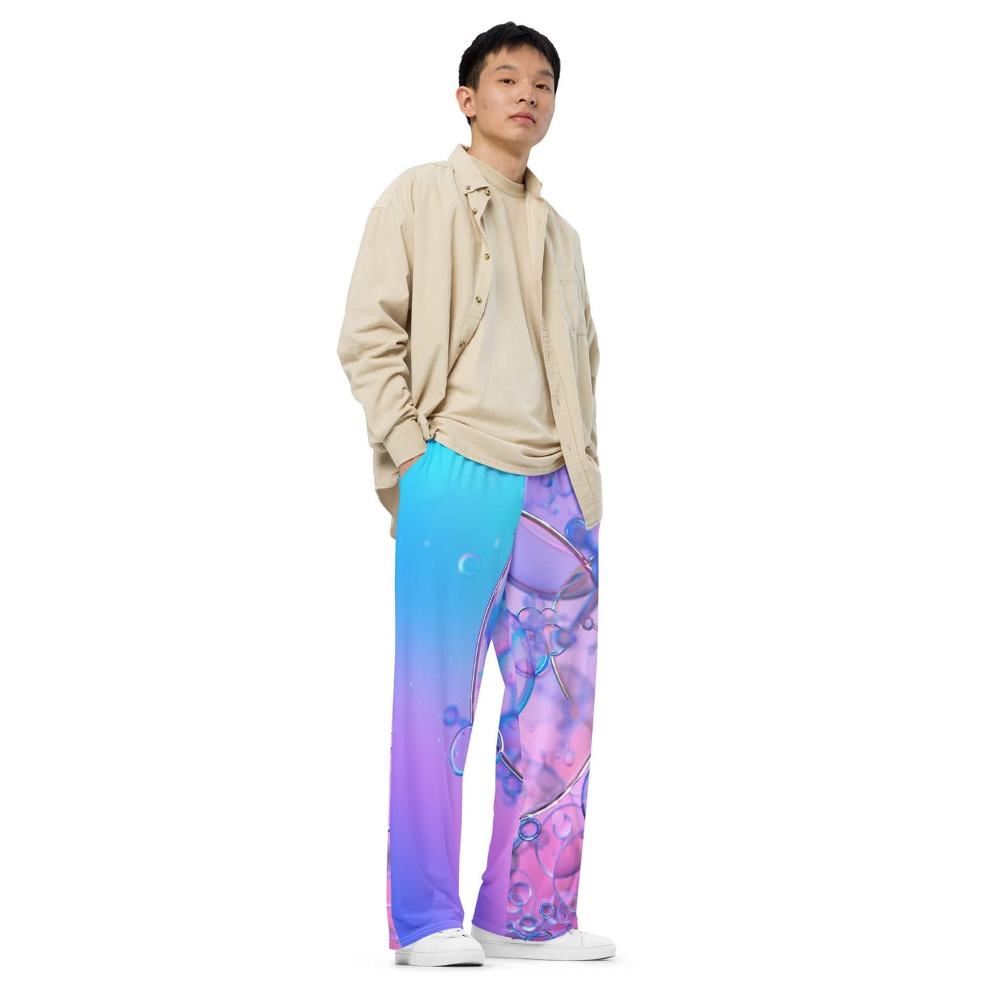 Wide-leg colourful pants with gradient turquoise and pink - Collections by Moke 38607057