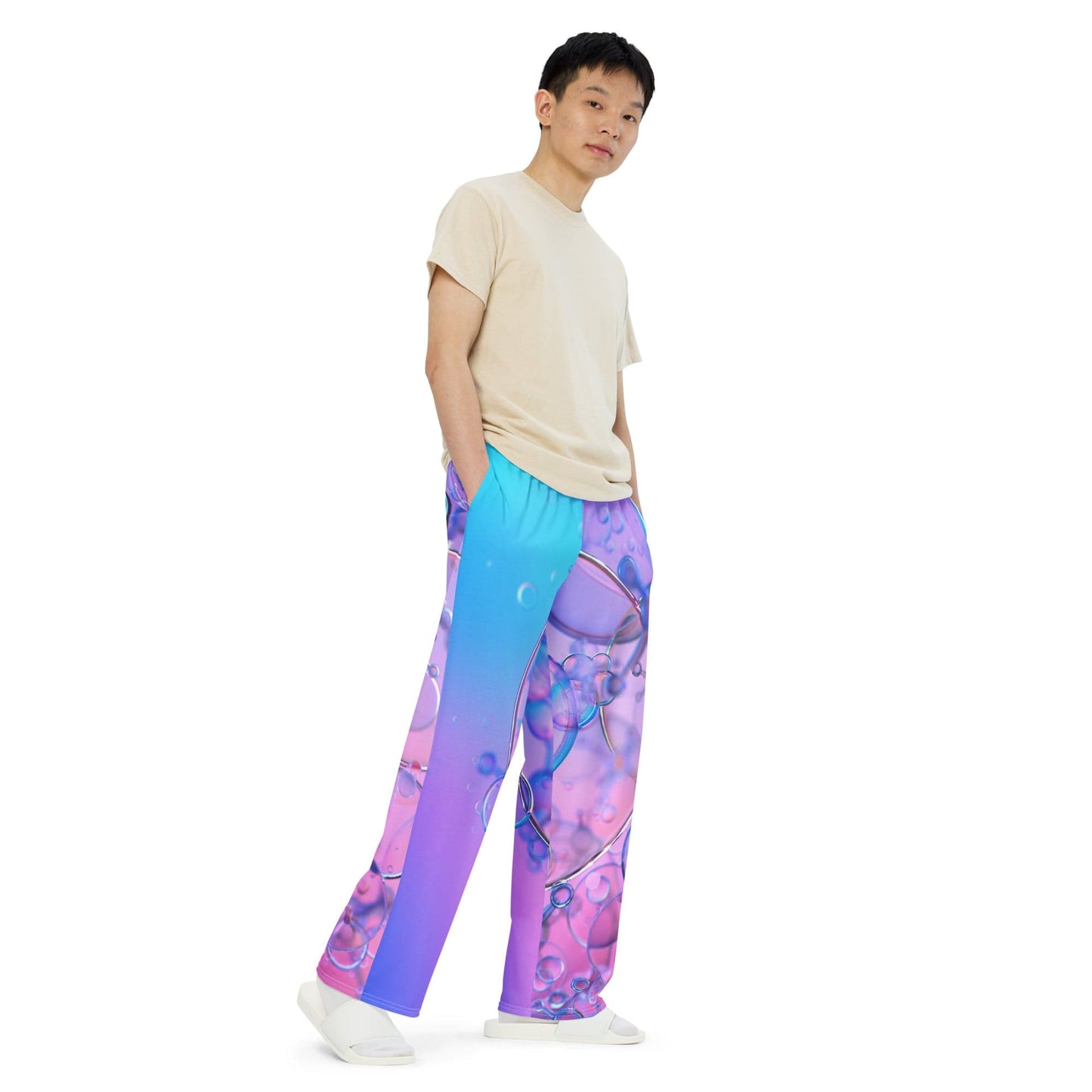 Wide-leg colourful pants with gradient turquoise and pink - Collections by Moke 94033853