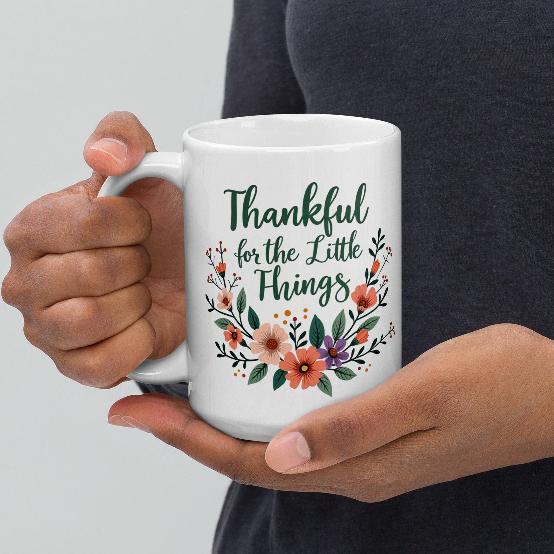 15oz Ceramic Mug with "Thankful for the little things" - Collections by Moke 93933925