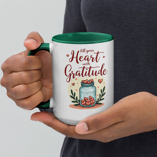 15oz Colourful Ceramic Mug with "Fill Your Heart with Gratitude" - Collections by Moke 33869485