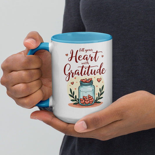 15oz Colourful Ceramic Mug with "Fill Your Heart with Gratitude" - Collections by Moke 87549739
