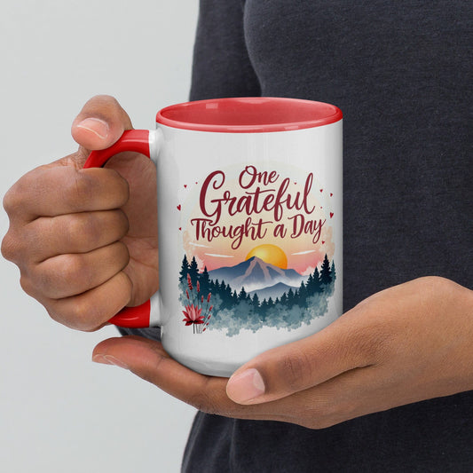 15oz Colourful Ceramic Mug with "One Grateful Thought a Day" - Collections by Moke 79970988