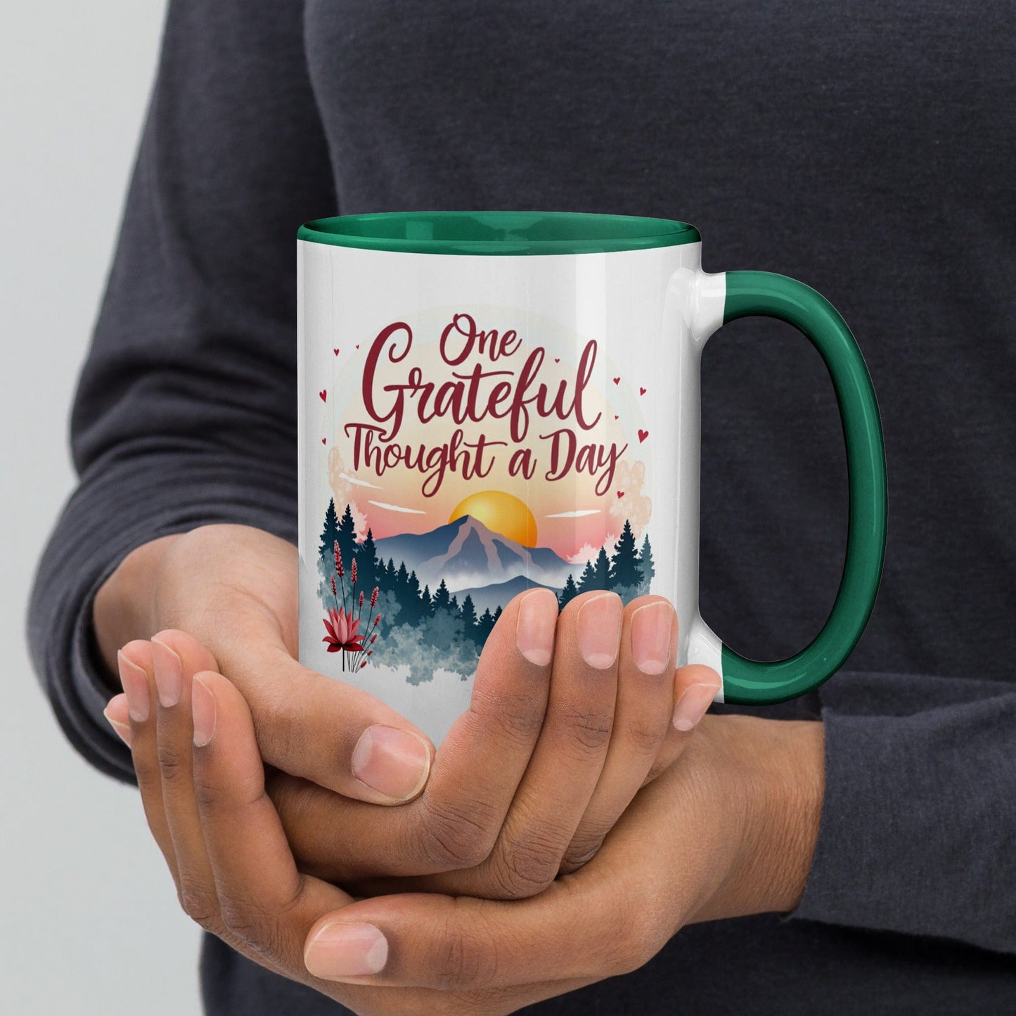 15oz Colourful Ceramic Mug with "One Grateful Thought a Day" - Collections by Moke 72175196