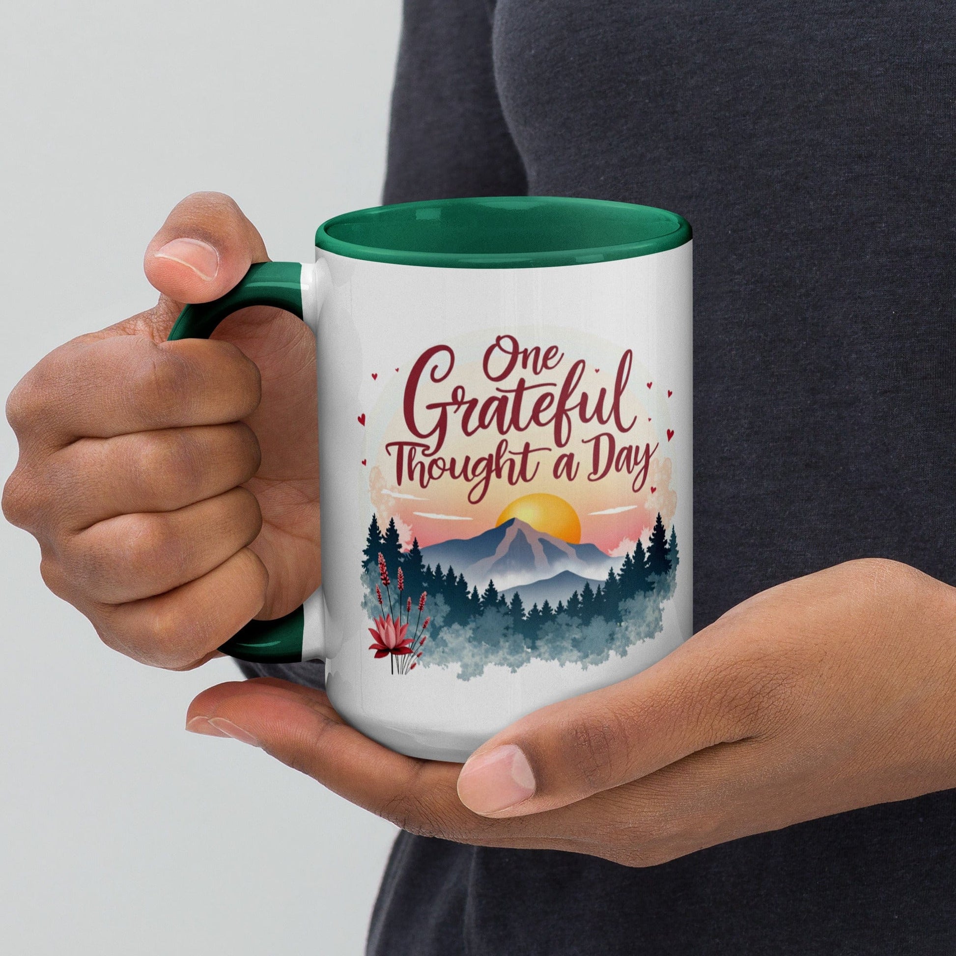 15oz Colourful Ceramic Mug with "One Grateful Thought a Day" - Collections by Moke 24491730