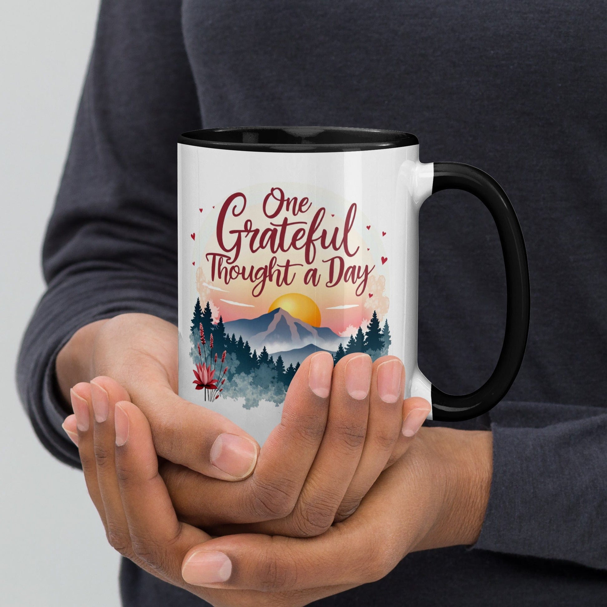 15oz Colourful Ceramic Mug with "One Grateful Thought a Day" - Collections by Moke 59946566
