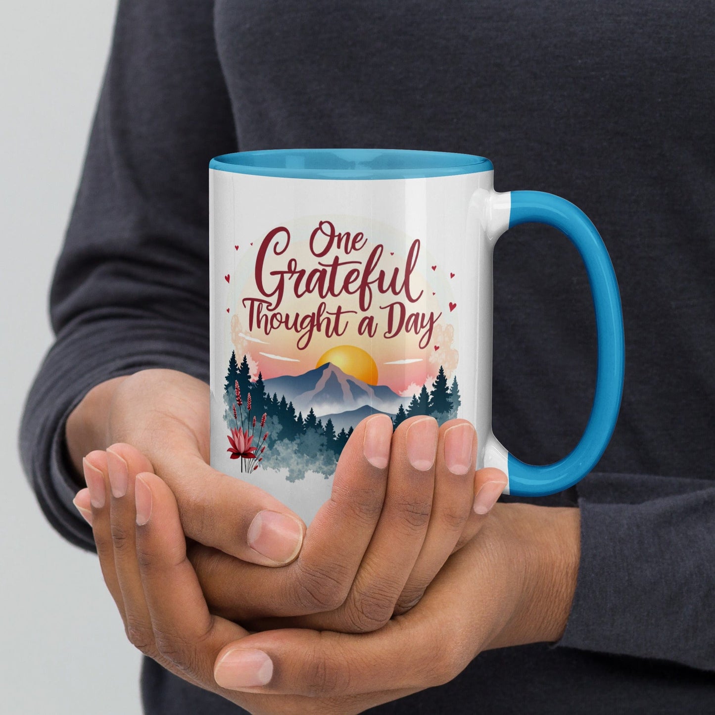 15oz Colourful Ceramic Mug with "One Grateful Thought a Day" - Collections by Moke 78918556