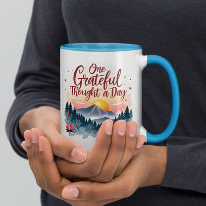 15oz Colourful Ceramic Mug with "One Grateful Thought a Day" - Collections by Moke 78918556