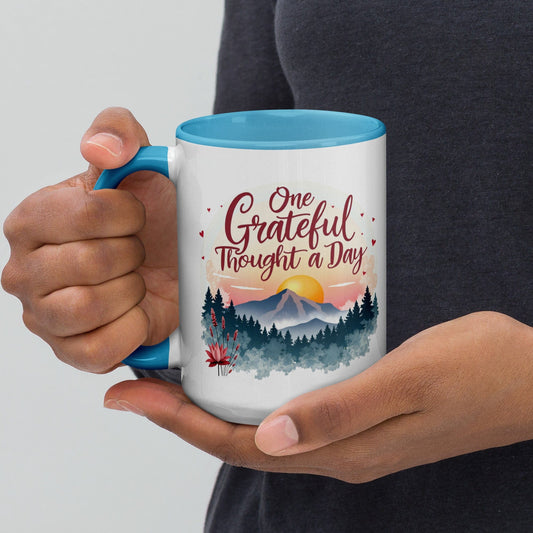 15oz Colourful Ceramic Mug with "One Grateful Thought a Day" - Collections by Moke 12795632