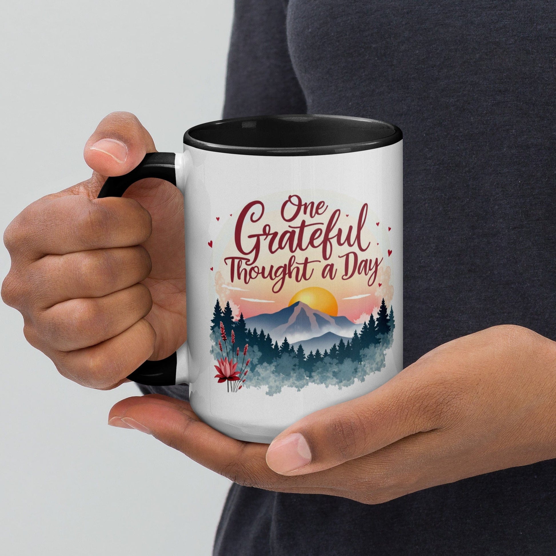 15oz Colourful Ceramic Mug with "One Grateful Thought a Day" - Collections by Moke 27593601