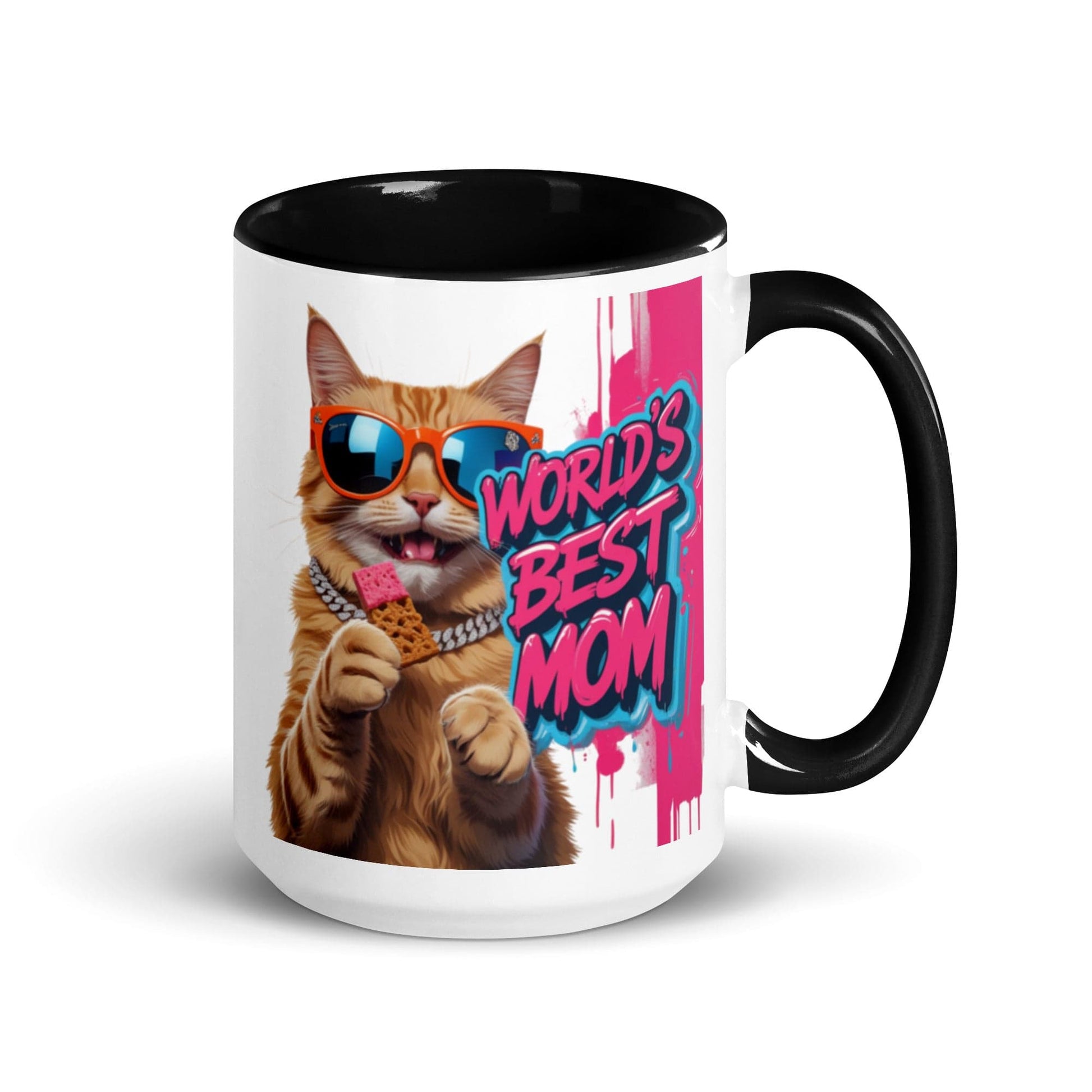 Cat on Colourful 15oz Ceramic Mug with "World's Best Mom" - Collections by Moke 66392131