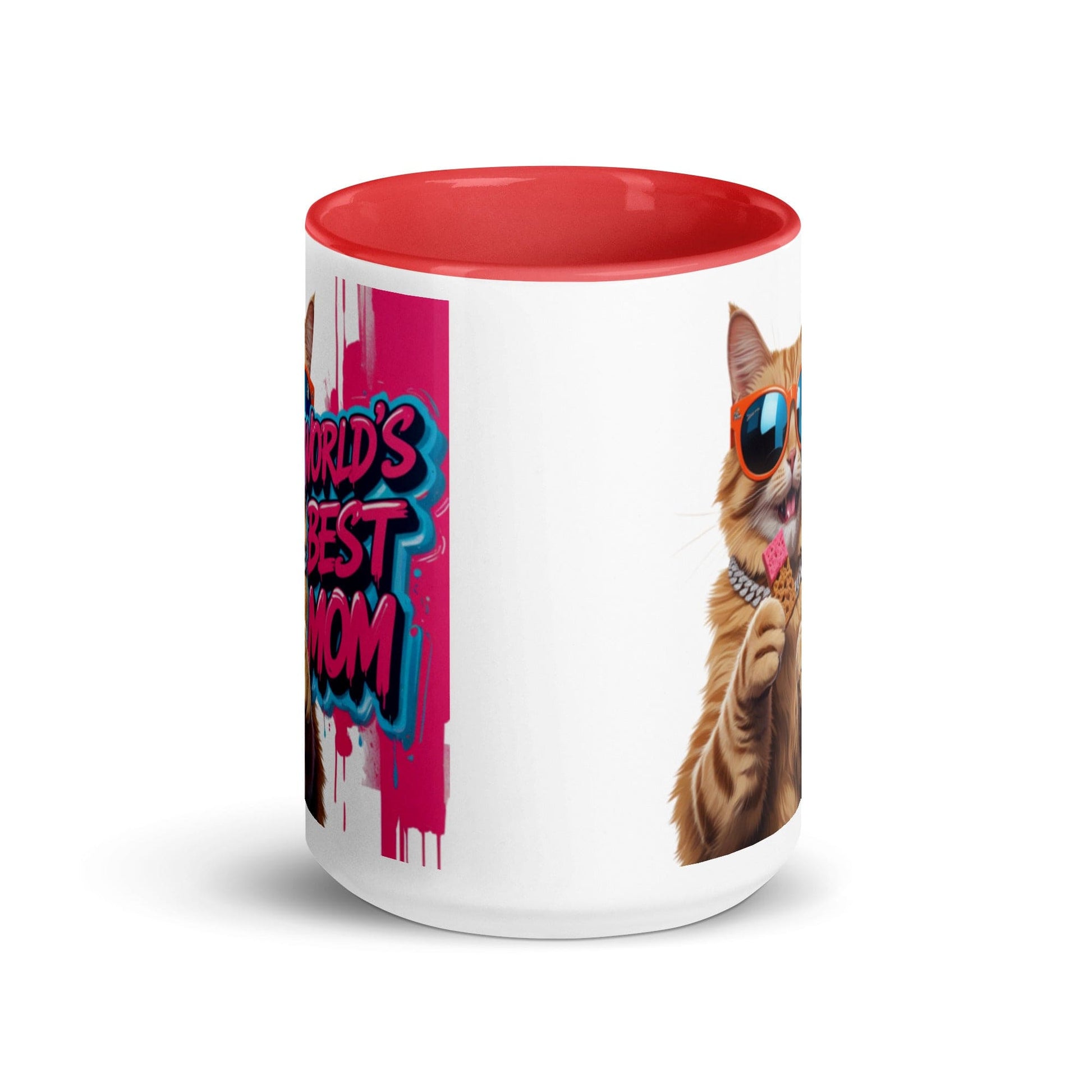 Cat on Colourful 15oz Ceramic Mug with "World's Best Mom" - Collections by Moke 28471360