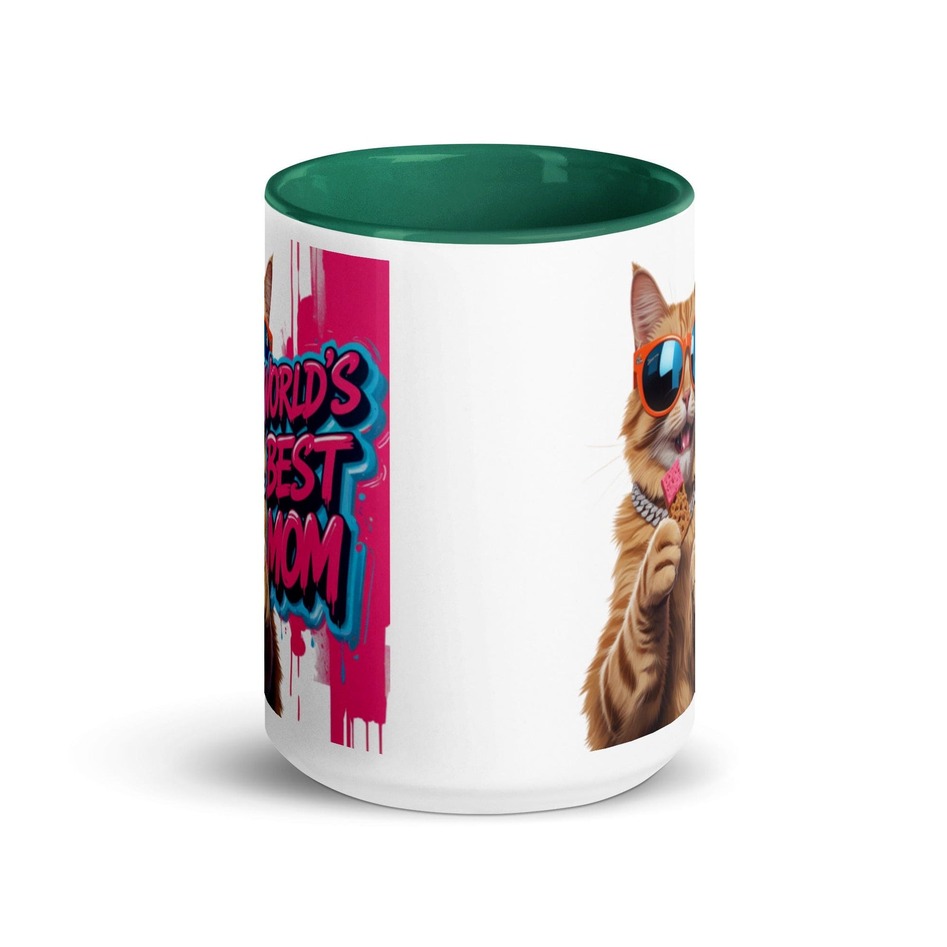 Cat on Colourful 15oz Ceramic Mug with "World's Best Mom" - Collections by Moke 45365076