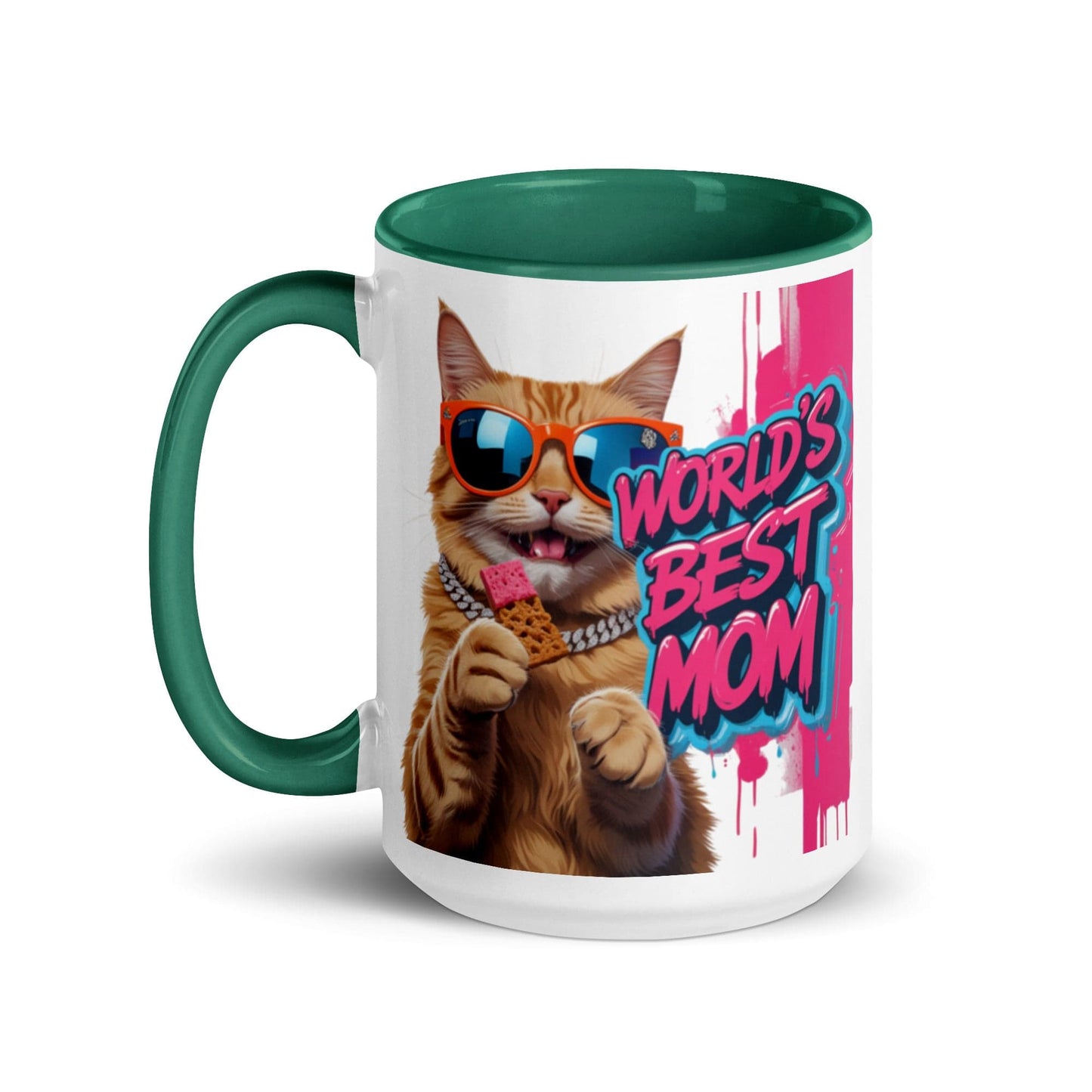 Cat on Colourful 15oz Ceramic Mug with "World's Best Mom" - Collections by Moke 30378792