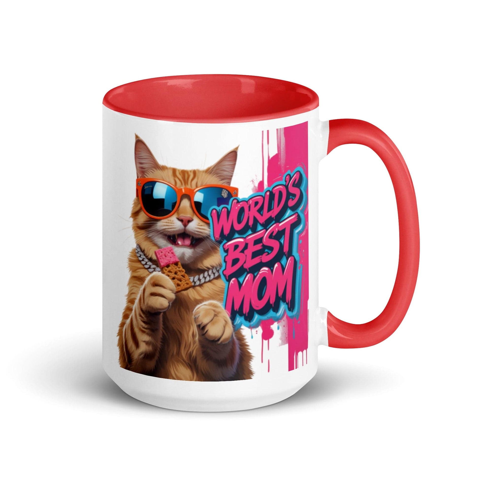 Cat on Colourful 15oz Ceramic Mug with "World's Best Mom" - Collections by Moke 33673920