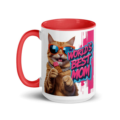 Cat on Colourful 15oz Ceramic Mug with "World's Best Mom" - Collections by Moke 25237408