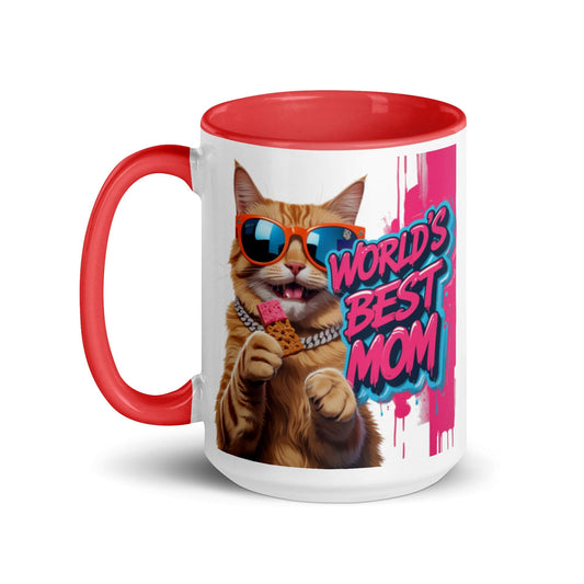 Cat on Colourful 15oz Ceramic Mug with "World's Best Mom" - Collections by Moke 25237408