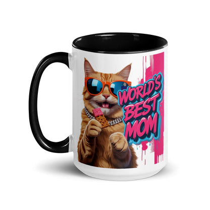 Cat on Colourful 15oz Ceramic Mug with "World's Best Mom" - Collections by Moke 69854857