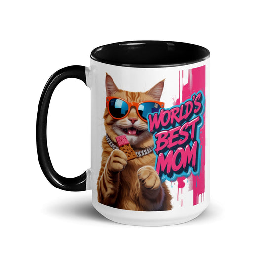 Cat on Colourful 15oz Ceramic Mug with "World's Best Mom" - Collections by Moke 69854857
