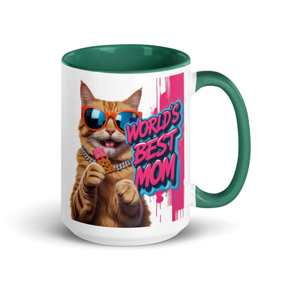 Cat on Colourful 15oz Ceramic Mug with "World's Best Mom" - Collections by Moke 18069697
