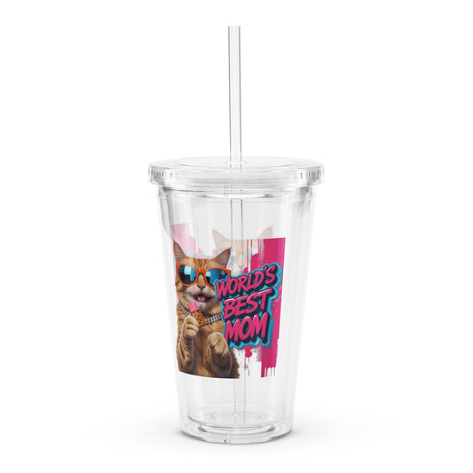 Cat on Plastic Tumbler with "World's Best Mom" for Cat-Mom - Collections by Moke 30071546