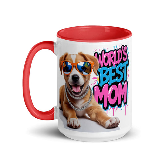 Dog on 15oz Colourful Ceramic Mug with "World's Best Mom" - Collections by Moke 59041630