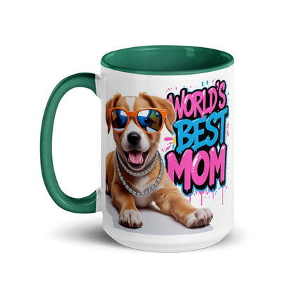 Dog on 15oz Colourful Ceramic Mug with "World's Best Mom" - Collections by Moke 33989466