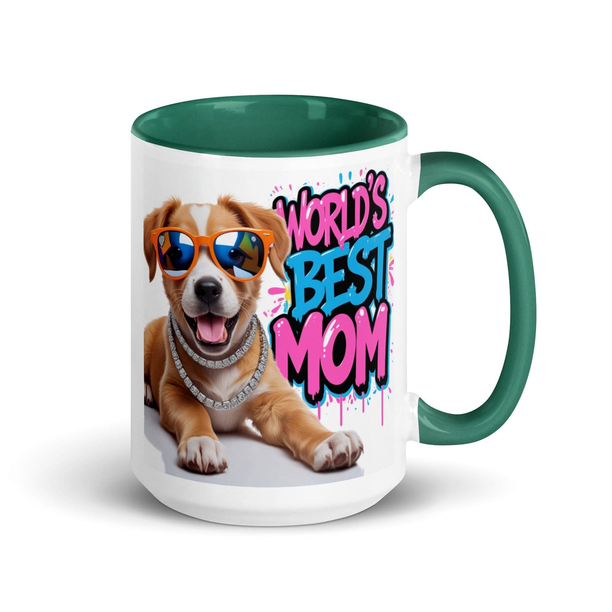 Dog on 15oz Colourful Ceramic Mug with "World's Best Mom" - Collections by Moke 79461936