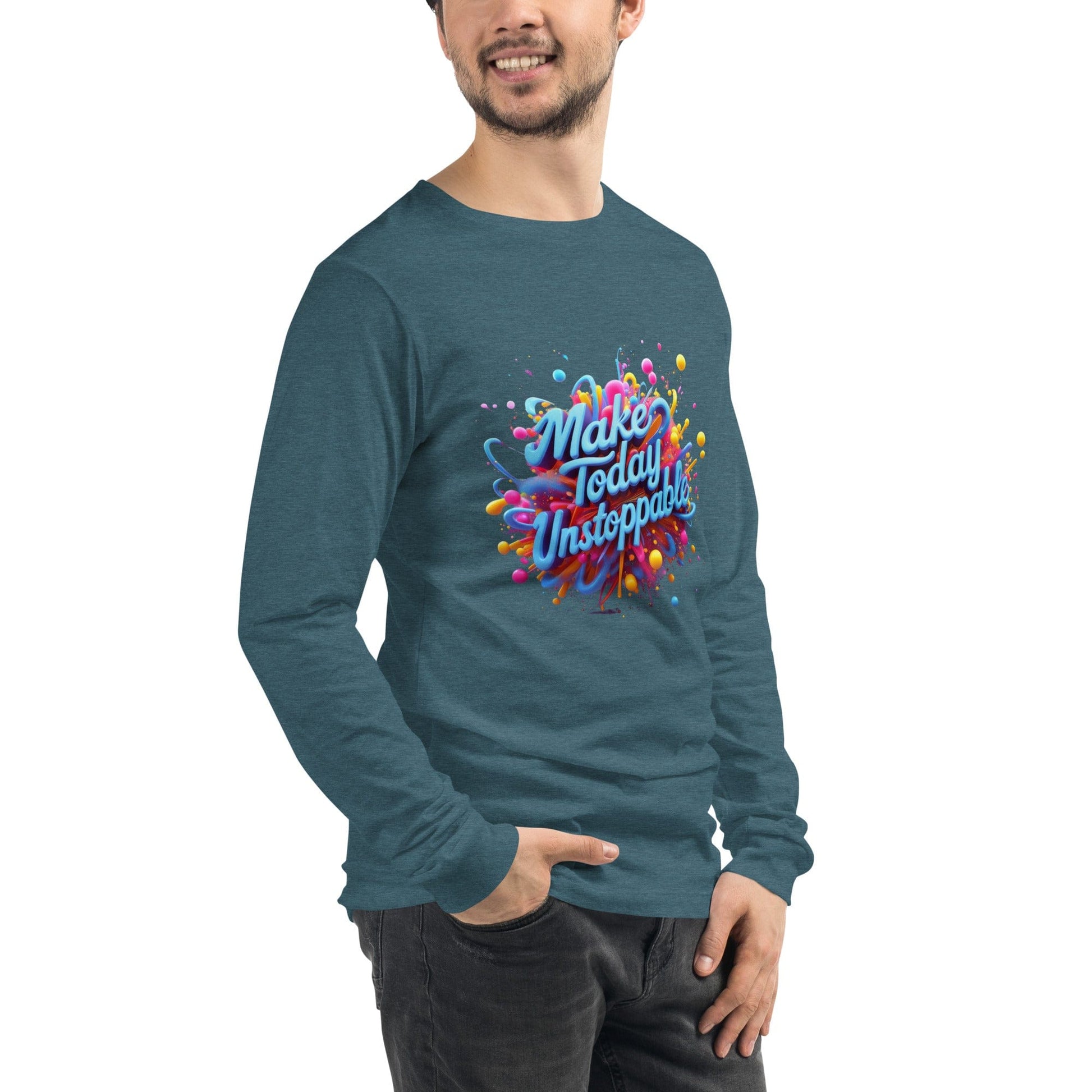 Long Sleeve T-Shirt with 3D render of "Make Today Unstoppable" - Collections by Moke 71434071
