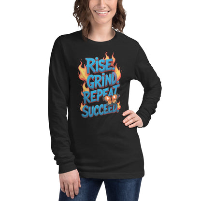 Long Sleeve T-Shirt with "Rise, Grind, Repeat, Succeed" - Collections by Moke 92520378