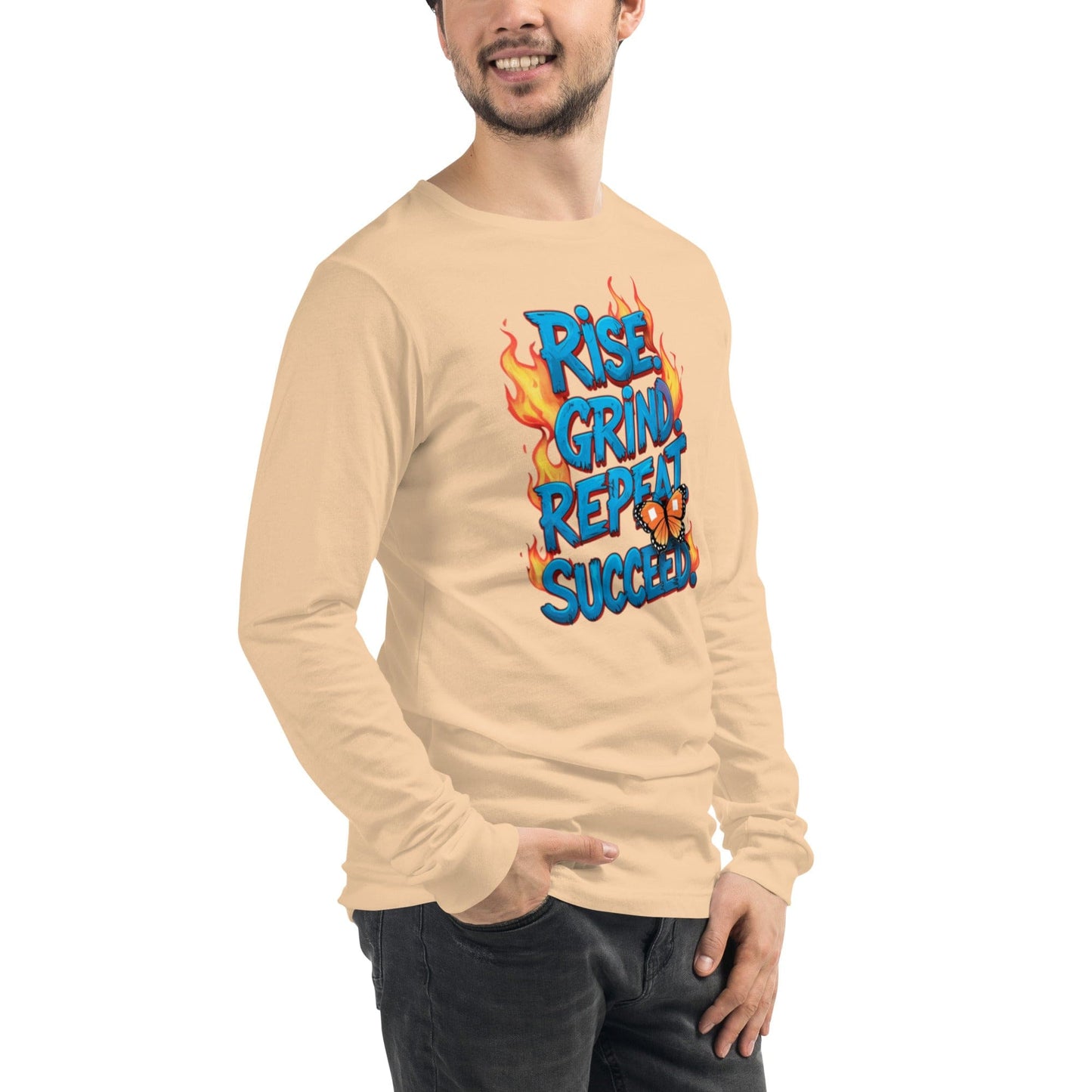 Long Sleeve T-Shirt with "Rise, Grind, Repeat, Succeed" - Collections by Moke 70071004