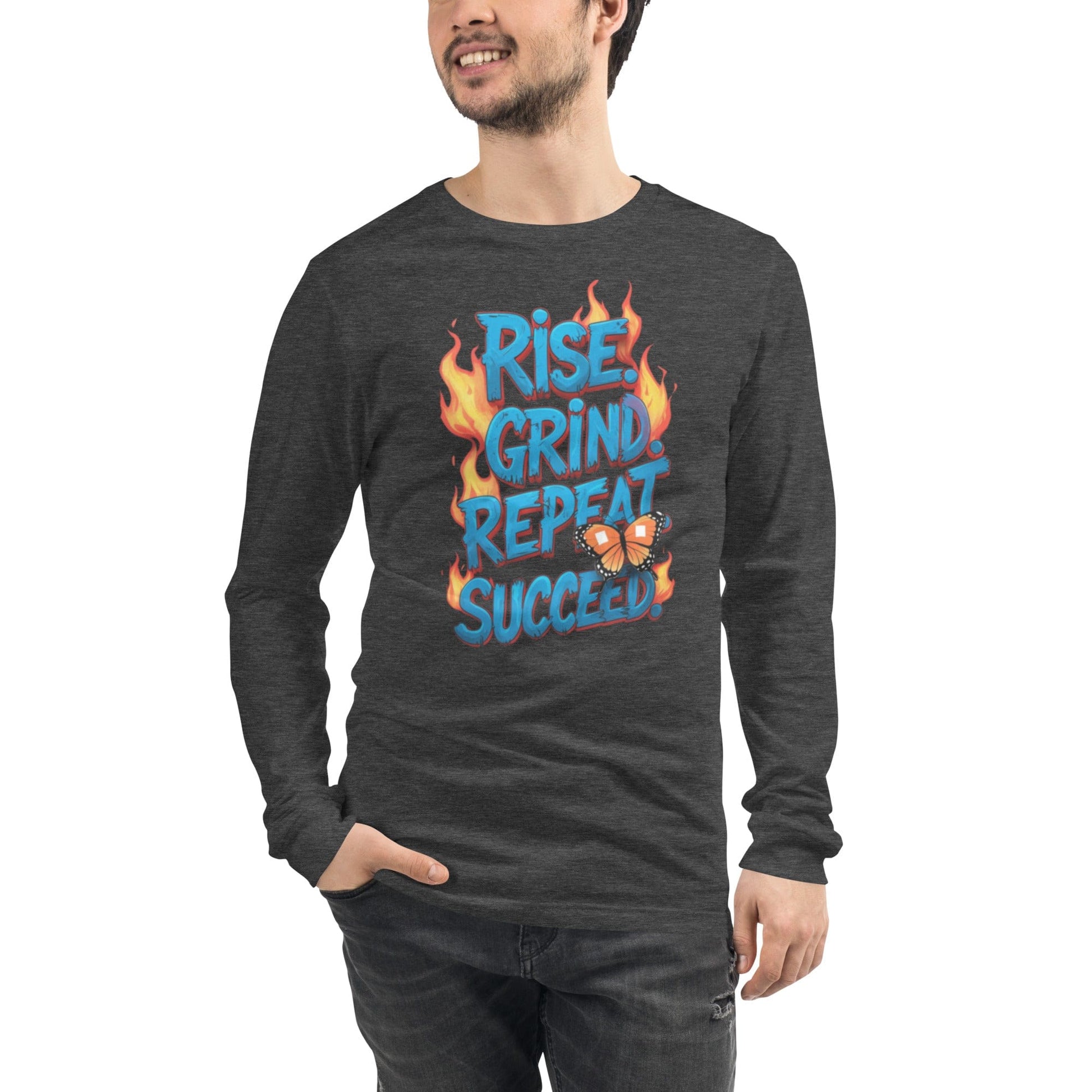 Long Sleeve T-Shirt with "Rise, Grind, Repeat, Succeed" - Collections by Moke 78696476