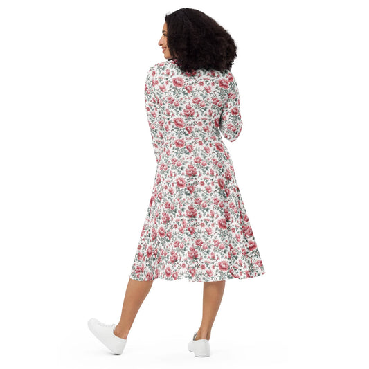 Pink-floral long sleeve midi Dress - Collections by Moke 20783057